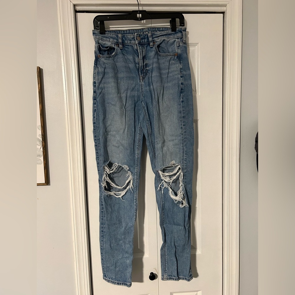 American Eagle Outfitters High Rise Distressed Blue Jeans